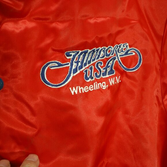 Jamboree USA, Wheeling, W.V., Red Satin Bomber-Style Jacket, Size Small - Picture 2 of 6